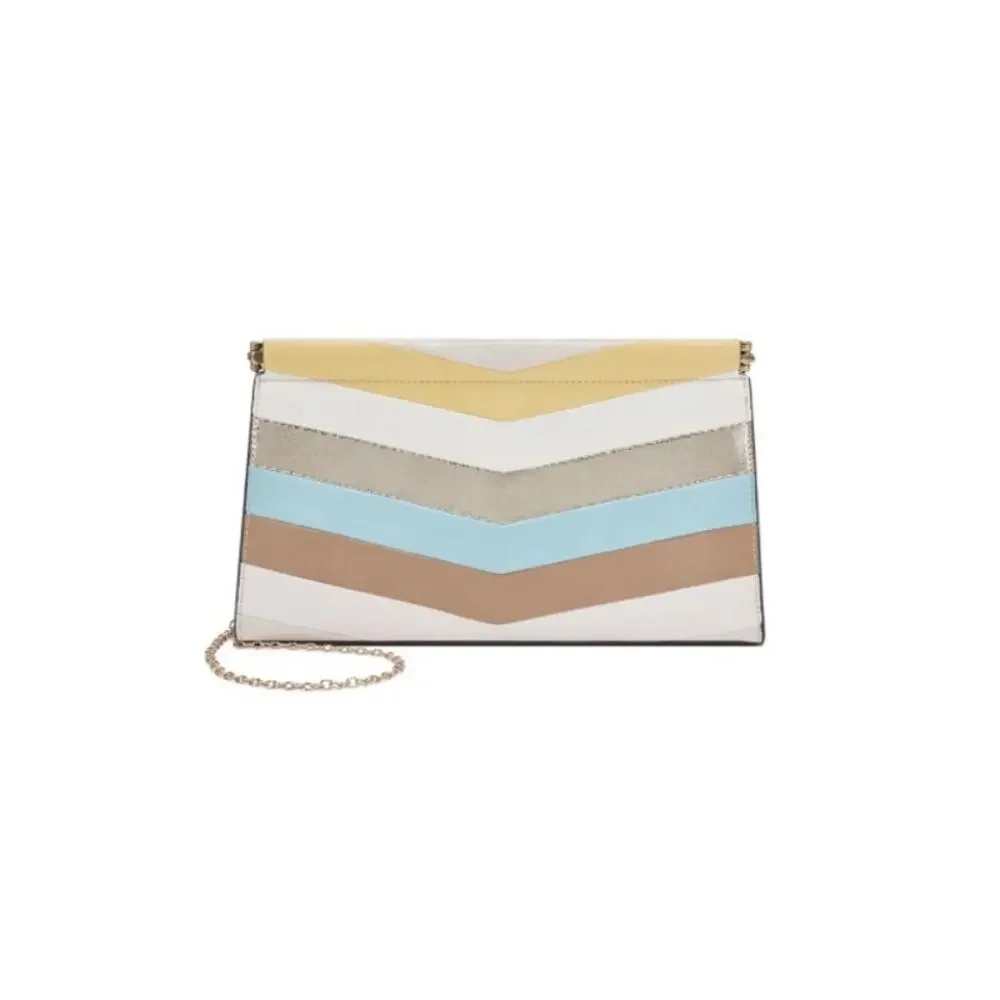 INC‎ Cleeo Chevron Clutch Tan Gold Frame Handbag NWT